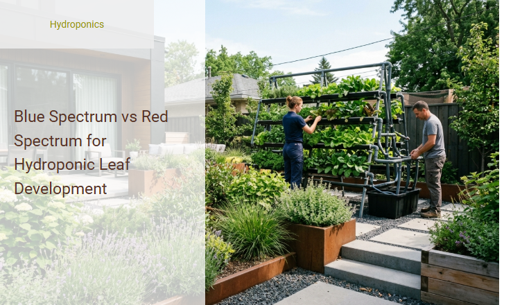 Blue Spectrum vs Red Spectrum for Hydroponic Leaf Development Image